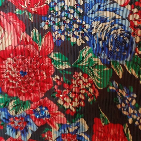 Vintage Diane Freis Beaded Bubble Top Waist Sash Floral Crinkle Satin Boho - Picture 7 of 12